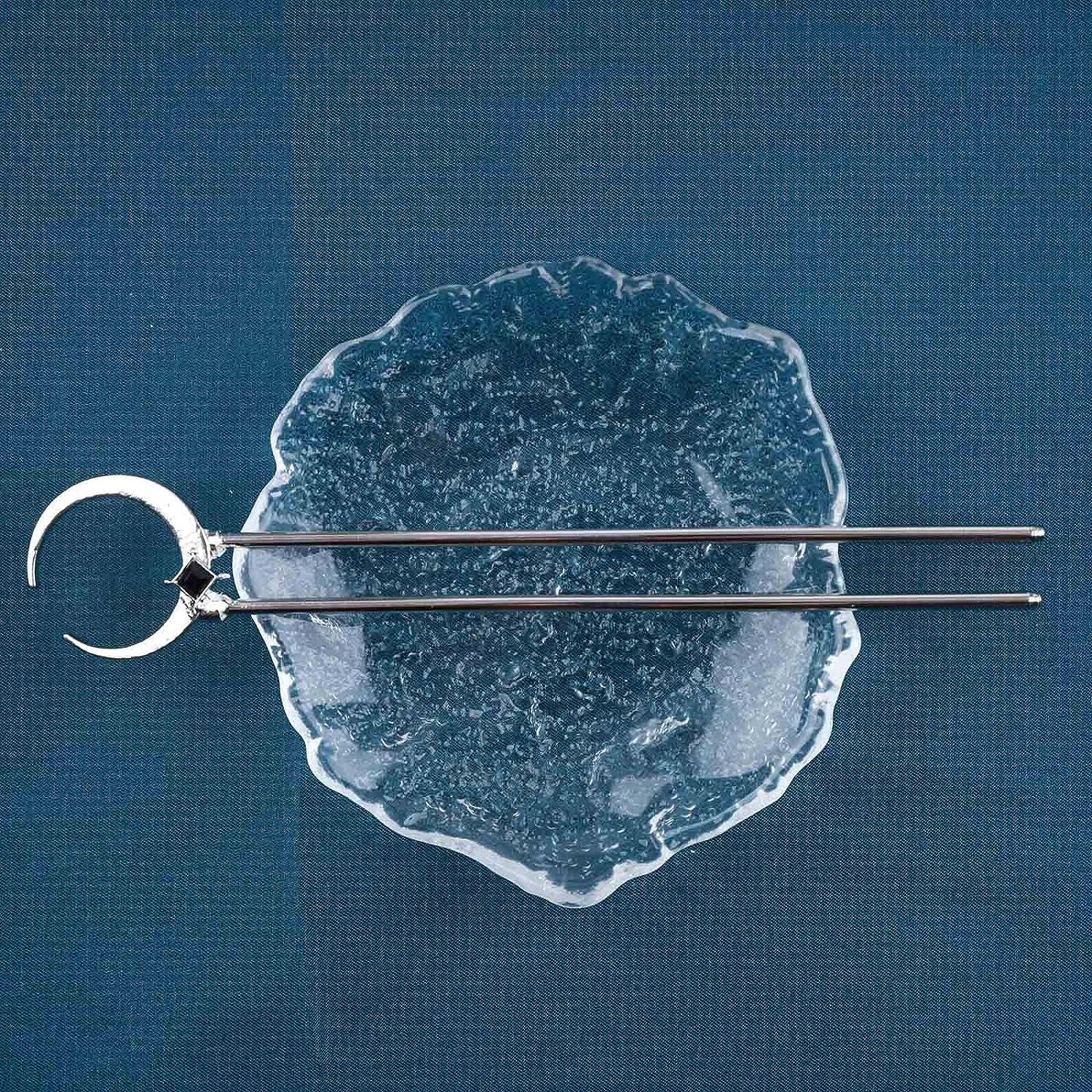 Yheakne Vintage Moon Hair Stick Pin - Silver U Shape Hair Fork for