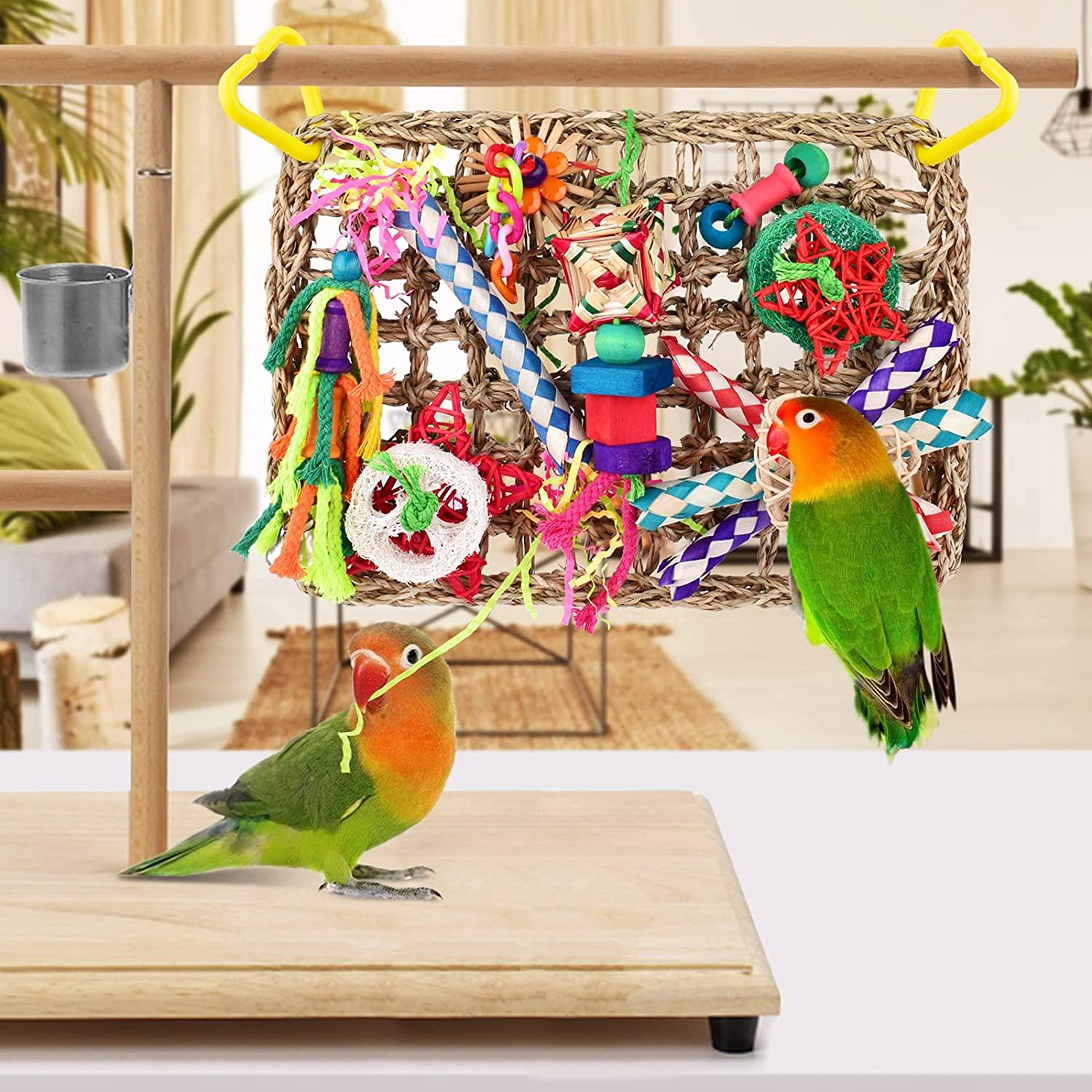 KATUMO Bird Foraging Wall Toy with Edible Seagrass Mat and Chewing Toys Ideal for Lovebirds Finch Parakeets Conure Cockatiel