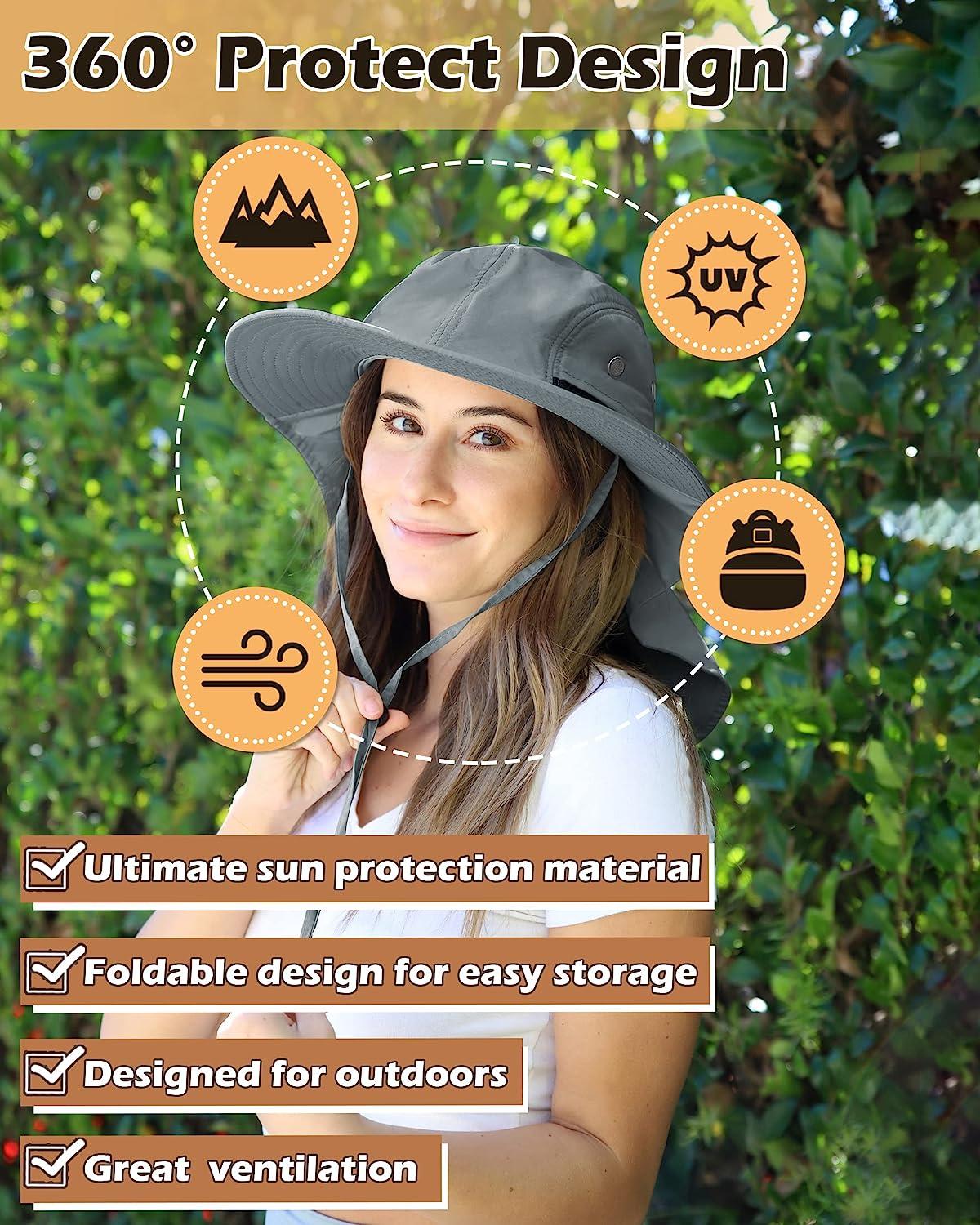 Tirrinia Wide Brim Sun Hat with Neck Flap, UPF 50+ Hiking Safari Fishing  Caps for Men and Women # Dark Grey