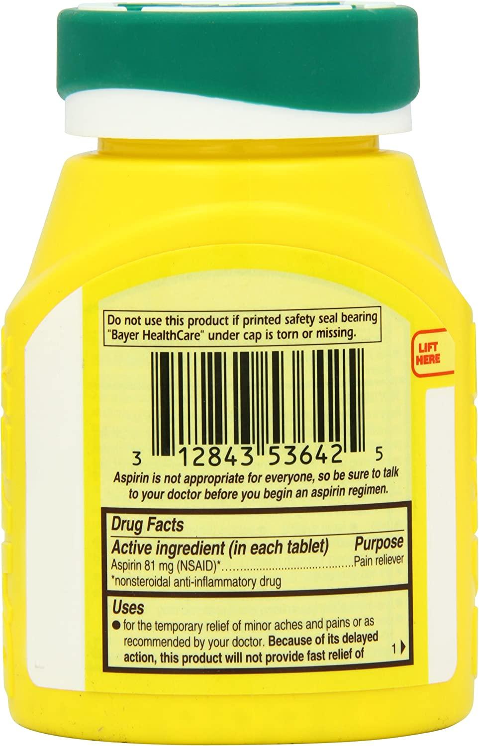 Bayer 81mg Enteric Coated Aspirin Tablets (300 Count) Pain Reliever