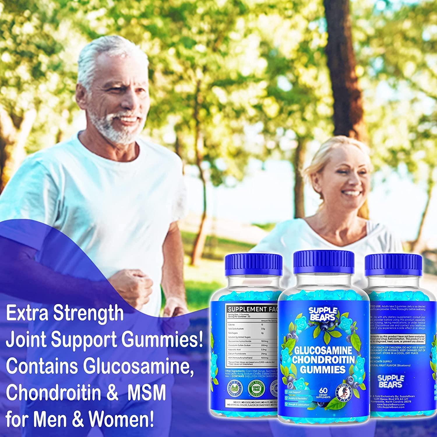 Supplebears Glucosamine Chondroitin Gummies 1500mg Extra Strength with MSM Joint Support for