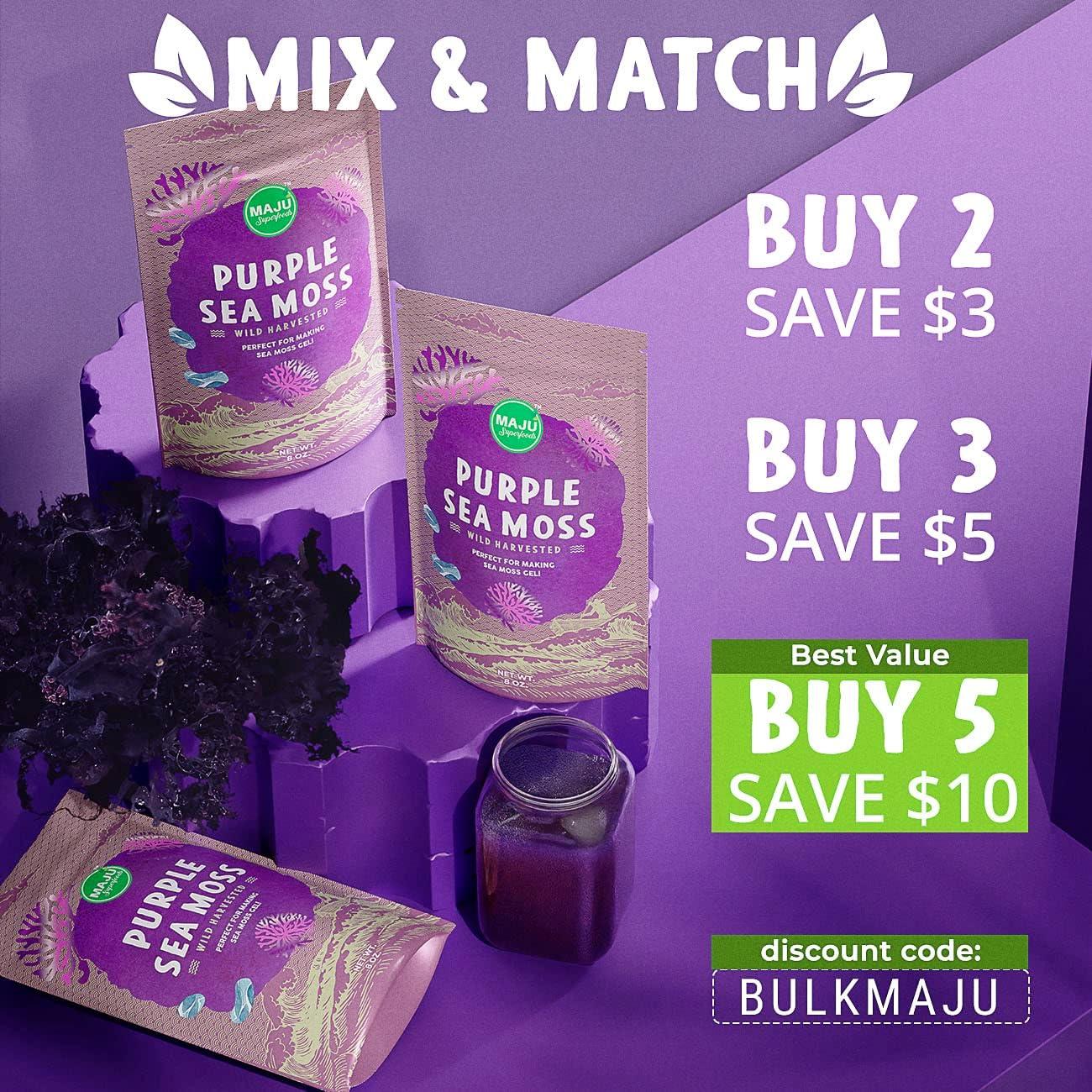 MAJU Raw Purple Sea Moss 120+ Days Gel Supply Real Bushy Chondrus