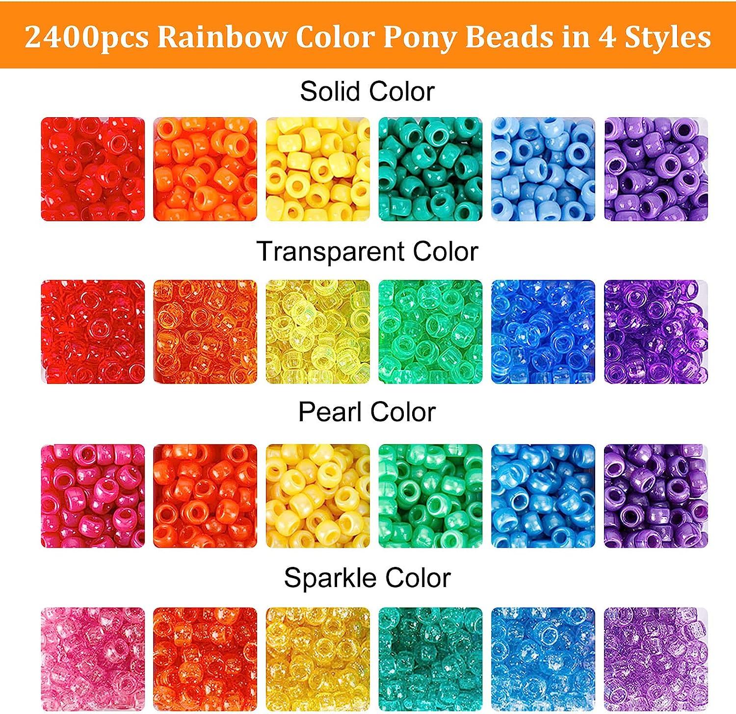 UOONY 4000pcs Pony Beads Kit, 2400pcs Rainbow Kandi Beads and