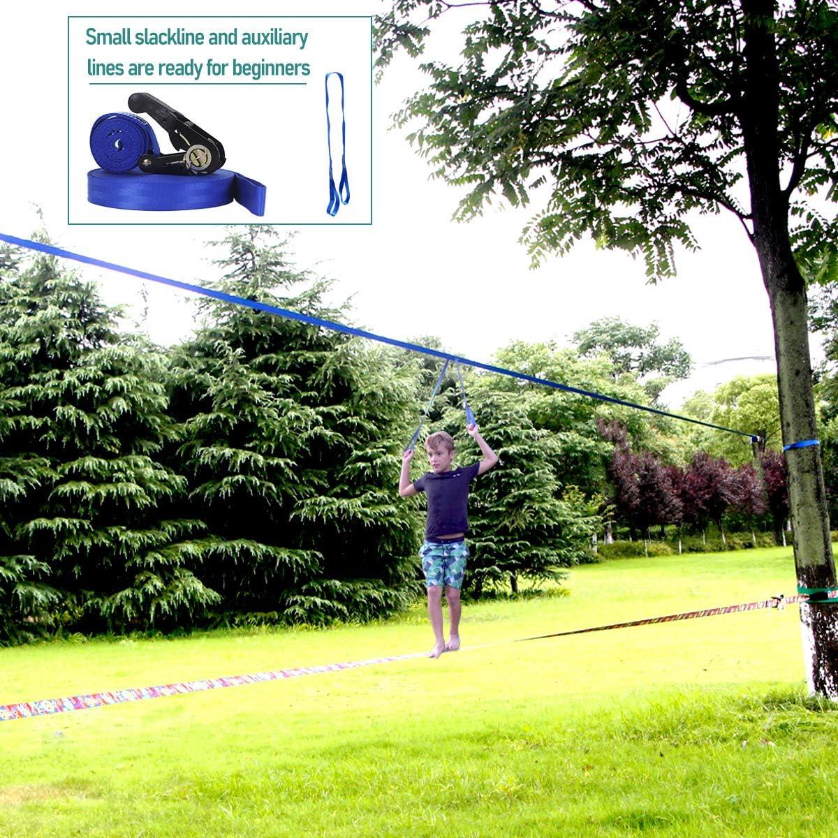 Gentle Booms Sports 250ft Slackline kit with Tree Protectors, Carry Bag,  Arm Trainer, Backyard Outdoor Slackline kit, Ninja Warrior Slackline