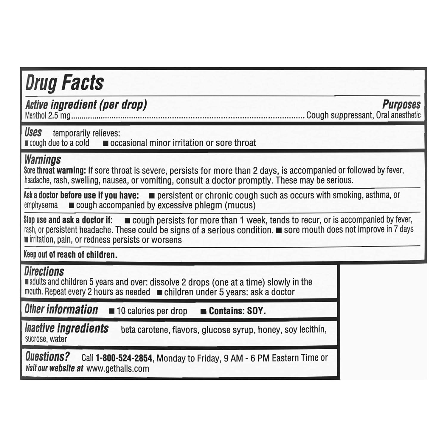 HALLS Throat Soothing Honey Vanilla Cough Drops 30 Drops