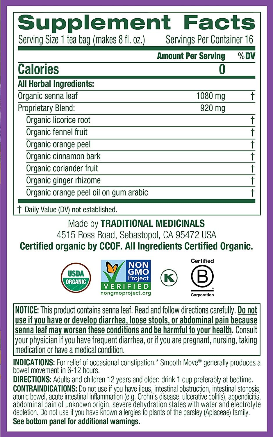 Traditional Medicinals Laxative Teas Organic Smooth Move Senna