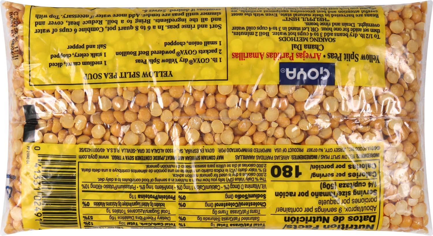 Goya Foods Yellow Split Peas 16 Ounce Dry Legume for Delicious Recipes