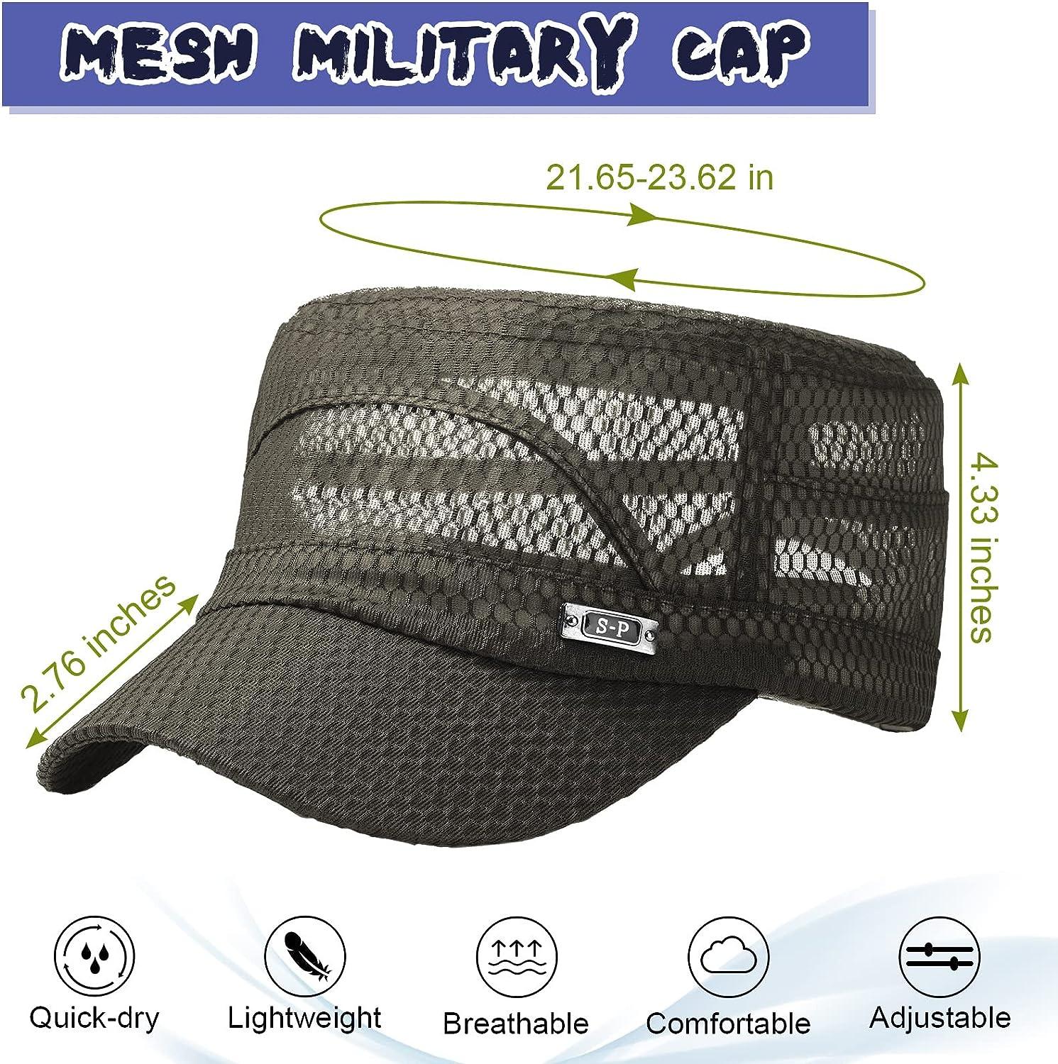 2 Pieces Breathable Cadet Military Cap Mesh Army Cap Sunshade Military Flat  Top Cap Black, Army Green