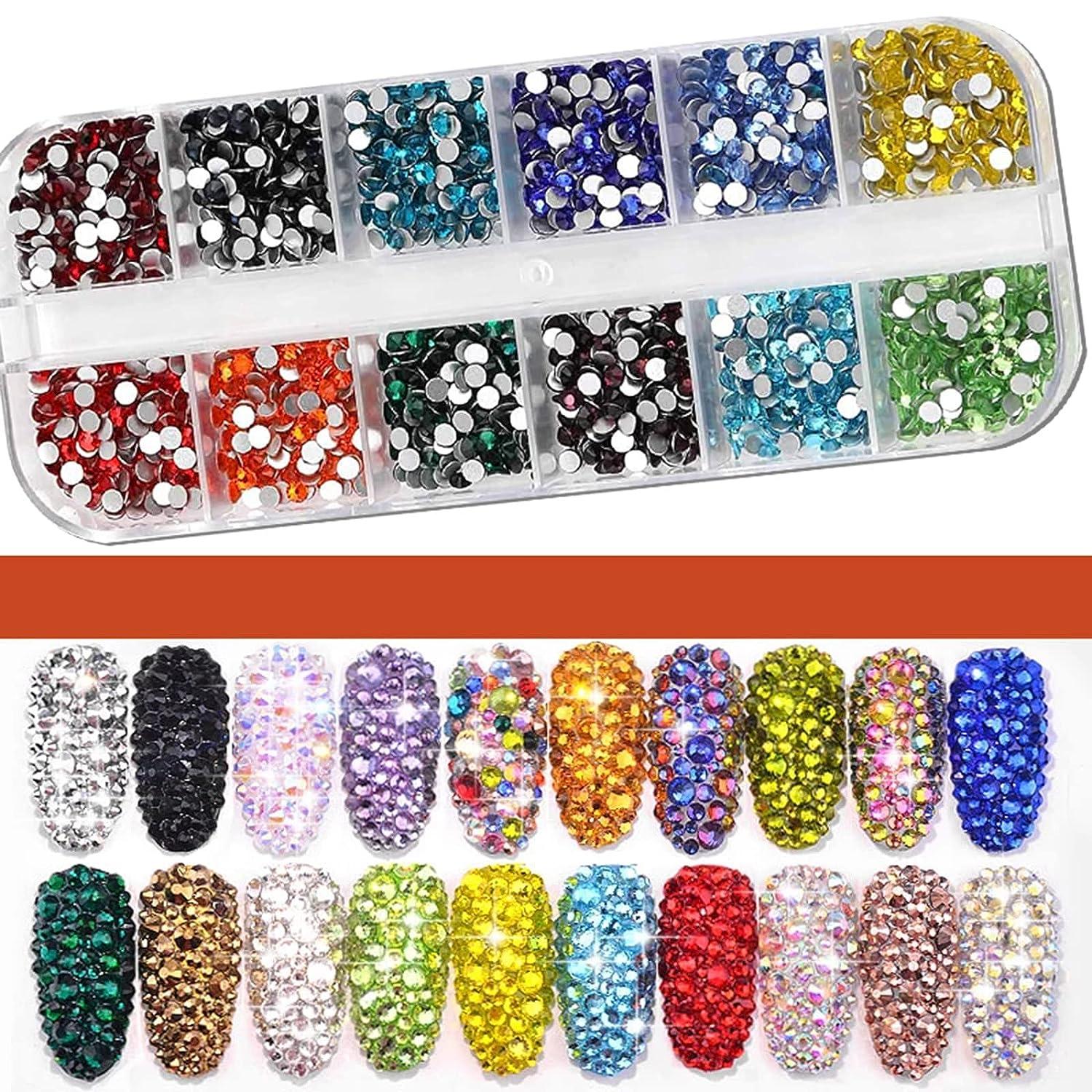 RODAKY 3D Rhinestones for Nails Design 810Pcs Nail Art Rhinestone Beads Flatback Gems for Nail Multi 6 Shapes Nails Crystal Diamonds for Nail DIY