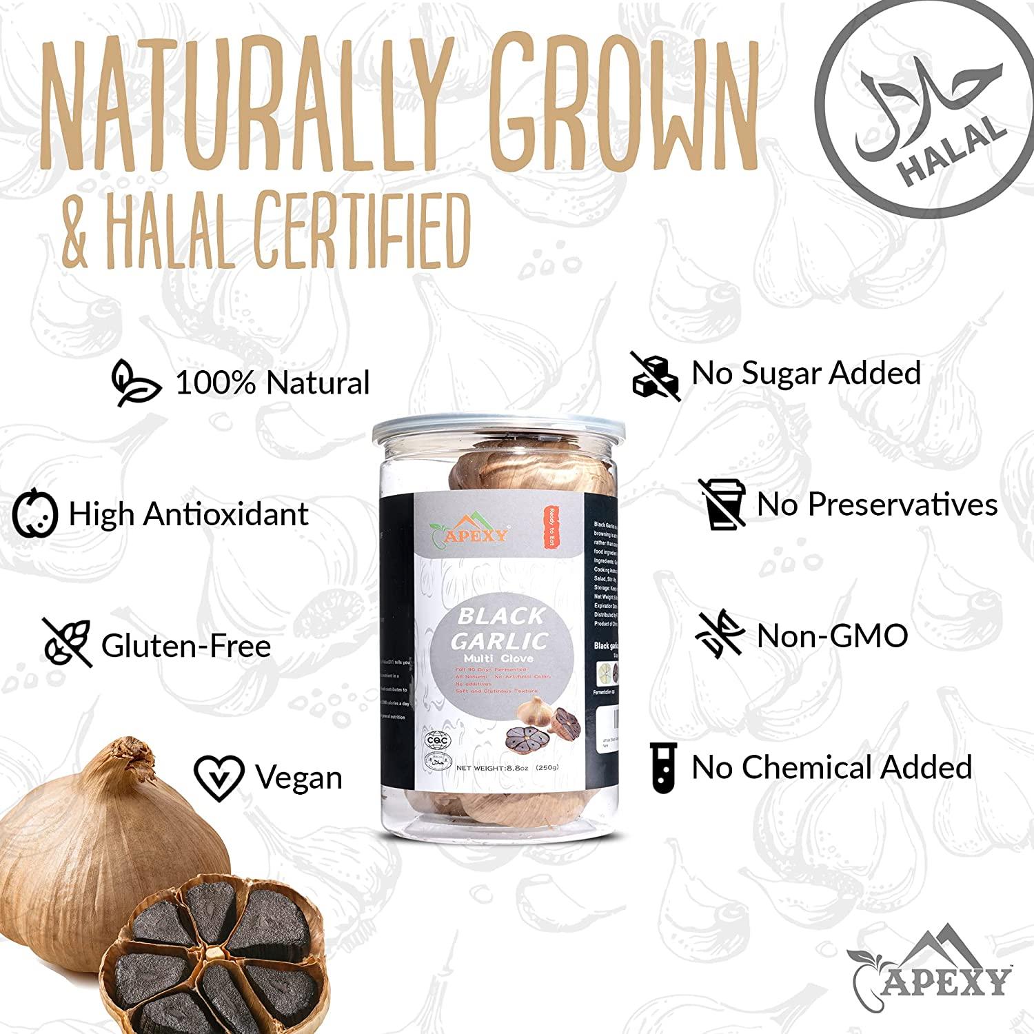 APEXY Whole Black Multi Clove Garlic Fermented for 90 Days