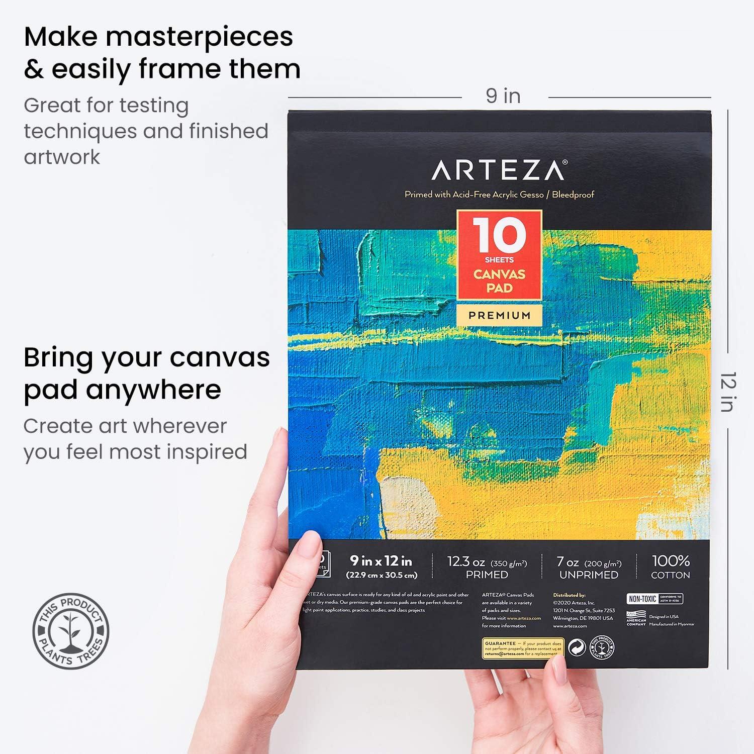 Arteza Stretched Canvas, Premium, 8 inch x 10 inch - Pack of 12, White