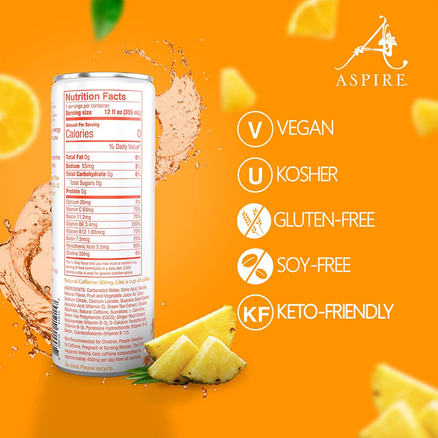 Aspire Healthy Energy, Tropics Variety, Sugar Free Energy Drink, 12 oz