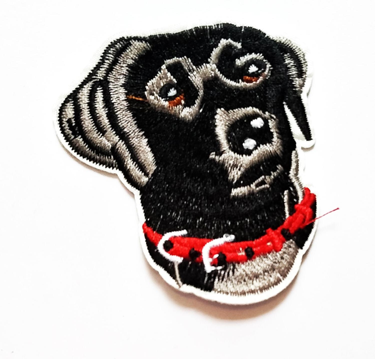Nipitshop Patches Black Lab Labrador Cute Dog Red Collar Cartoon
