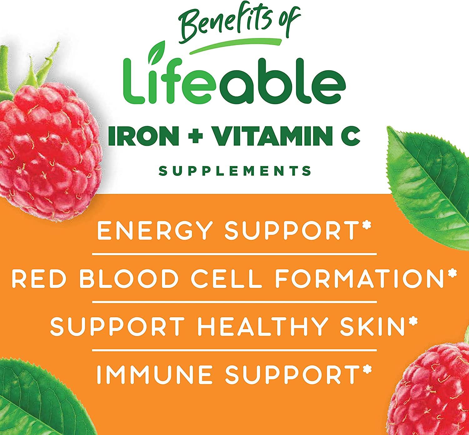 Lifeable Iron for Kids with Vitamin C 10 mg Great Tasting Natural