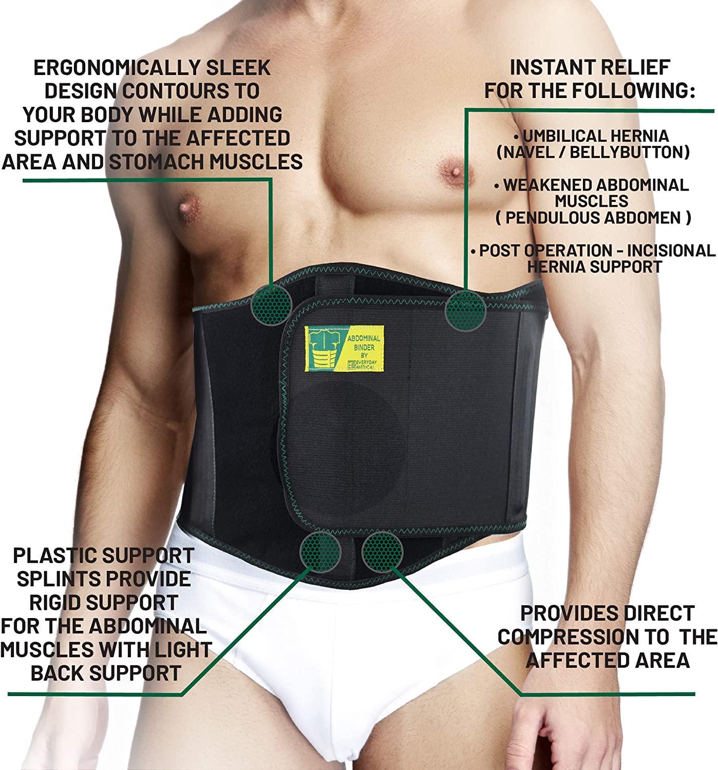 Ergonomic Umbilical Hernia Belt Abdominal Binder for Hernia Support  Umbilical Navel Hernia Strap with Compression Pad Ventral Hernia Support  for Men and Women - Standard (24-44 in)