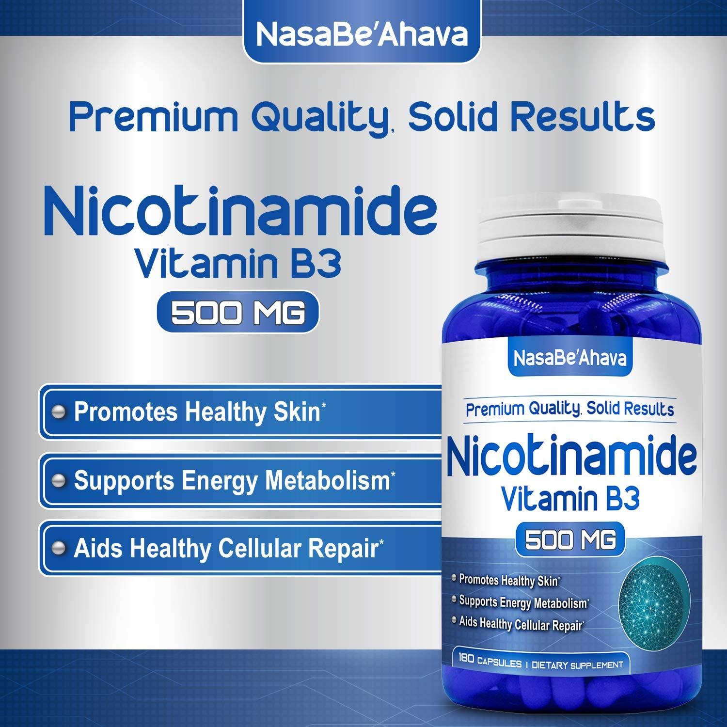 NasaBeahava Nicotinamide 500mg (180 Veggie Capsules) Vitamin B3 NAD