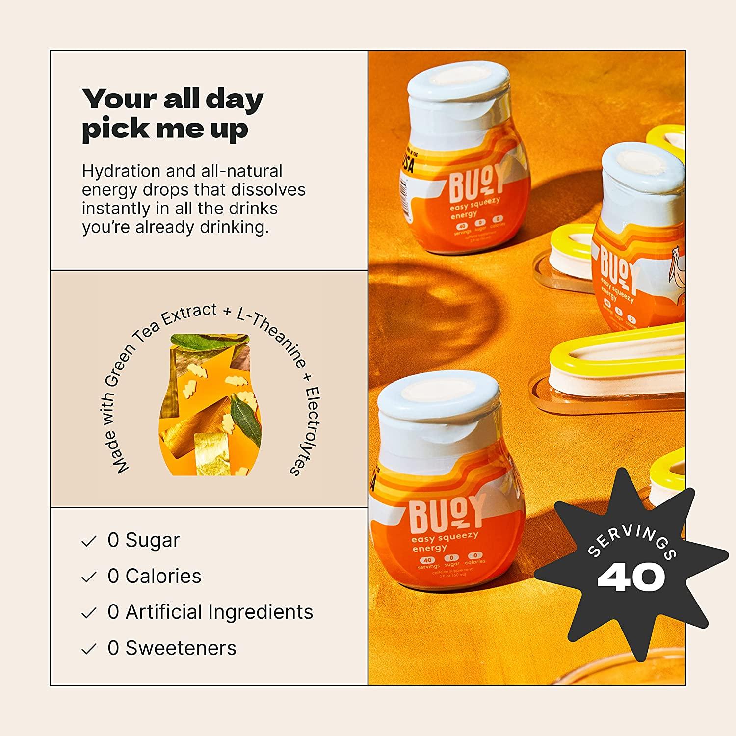 Buoy Energy Electrolyte Drops 40 Servings Caffeine from Green Tea