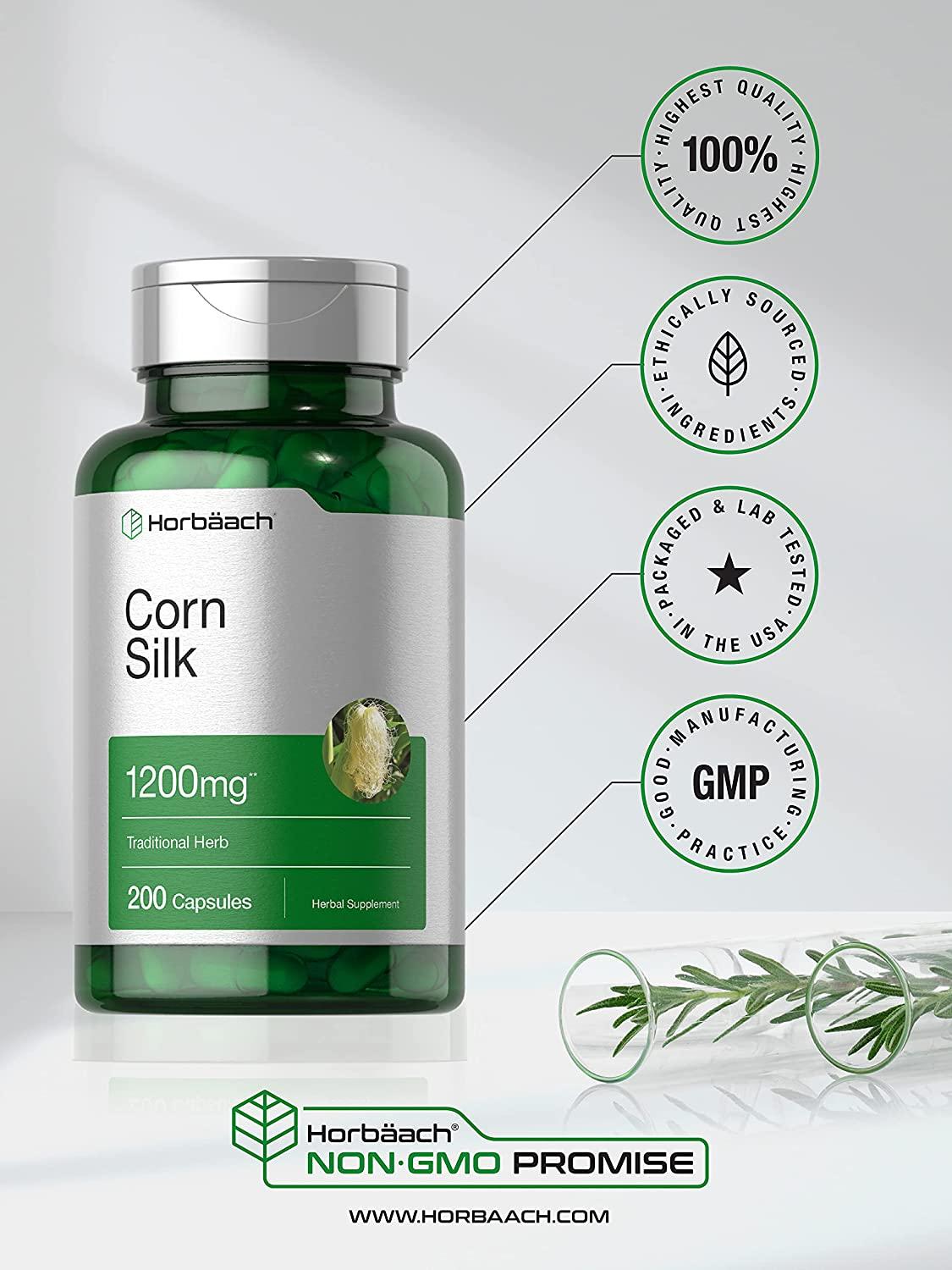 Corn Silk Capsules 1200mg 200 Pills NonGMO & Gluten Free Extract