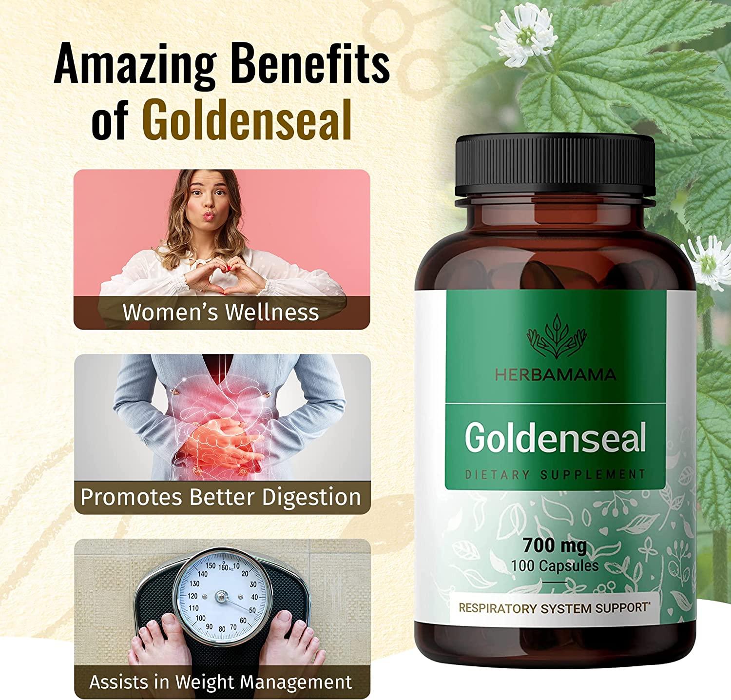 HERBAMAMA Goldenseal Root Capsules Organic Women's Support Supplement
