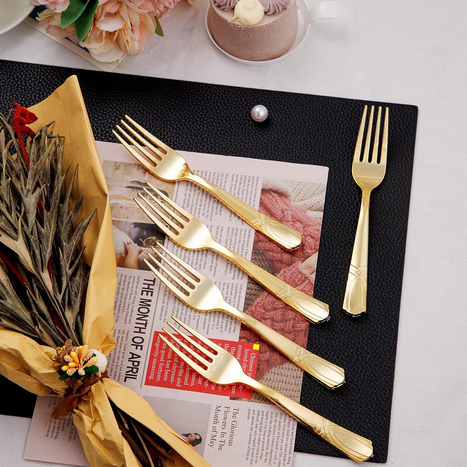Supernal 400pcs Plastic Forks Gold, Disposable Forks Heavy Duty, Gold