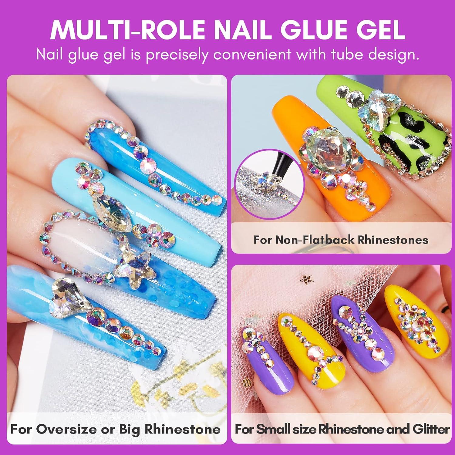 2Pack Nail Rhinestones Glue, Gel Rhinestone Glue for Nails with Brush& Pen  tip, Strong Adhesive Clear
