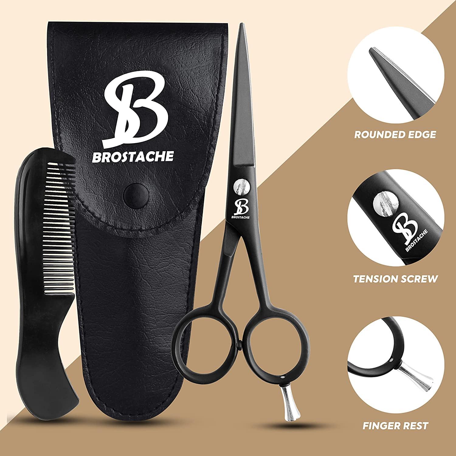 BROSTACHE Beard & Mustache Scissors for Men - Hand-Forged with Bevel ...