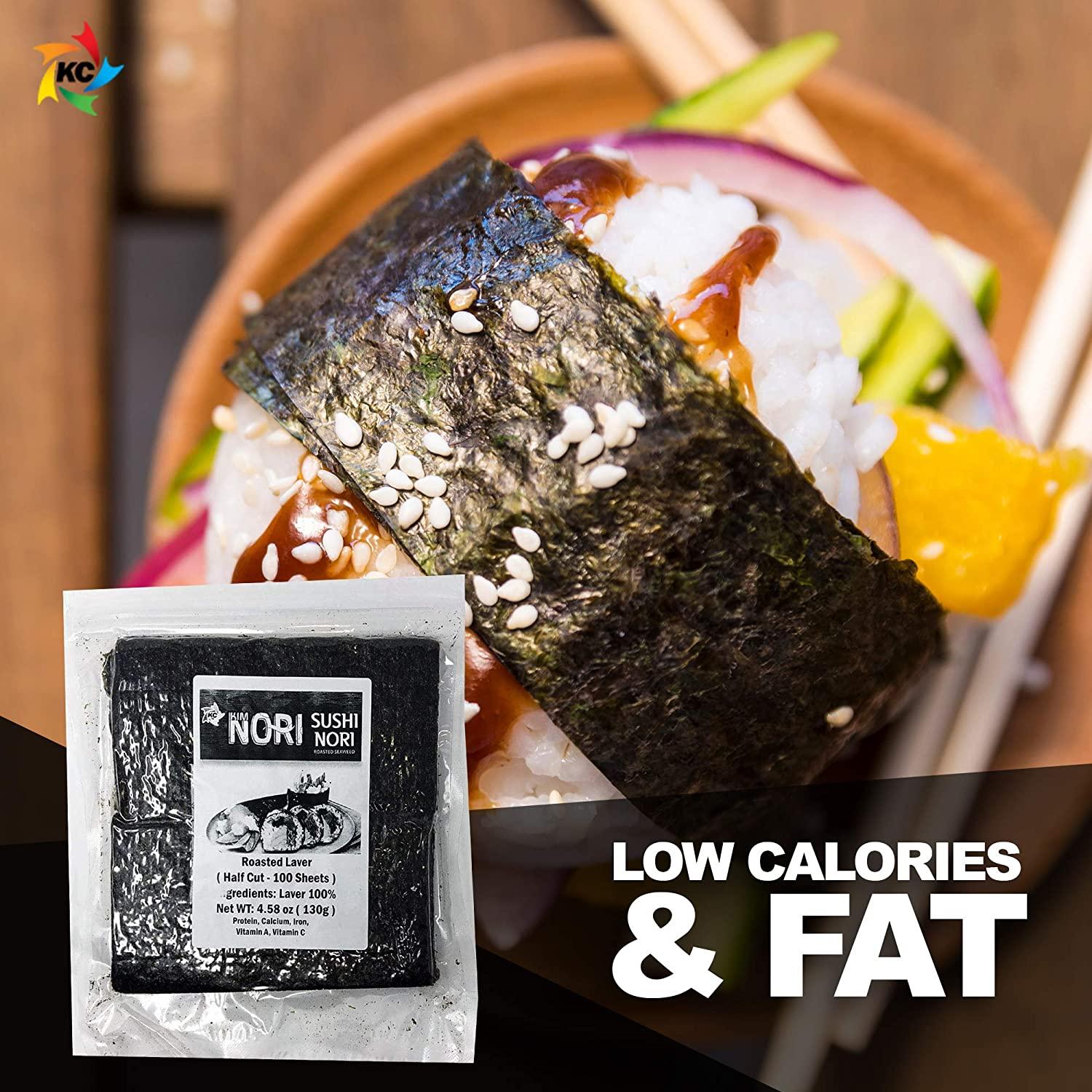 KIMNORI Sushi Nori Seaweed Sheets 100 Half Cut Size Yaki Roasted Rolls