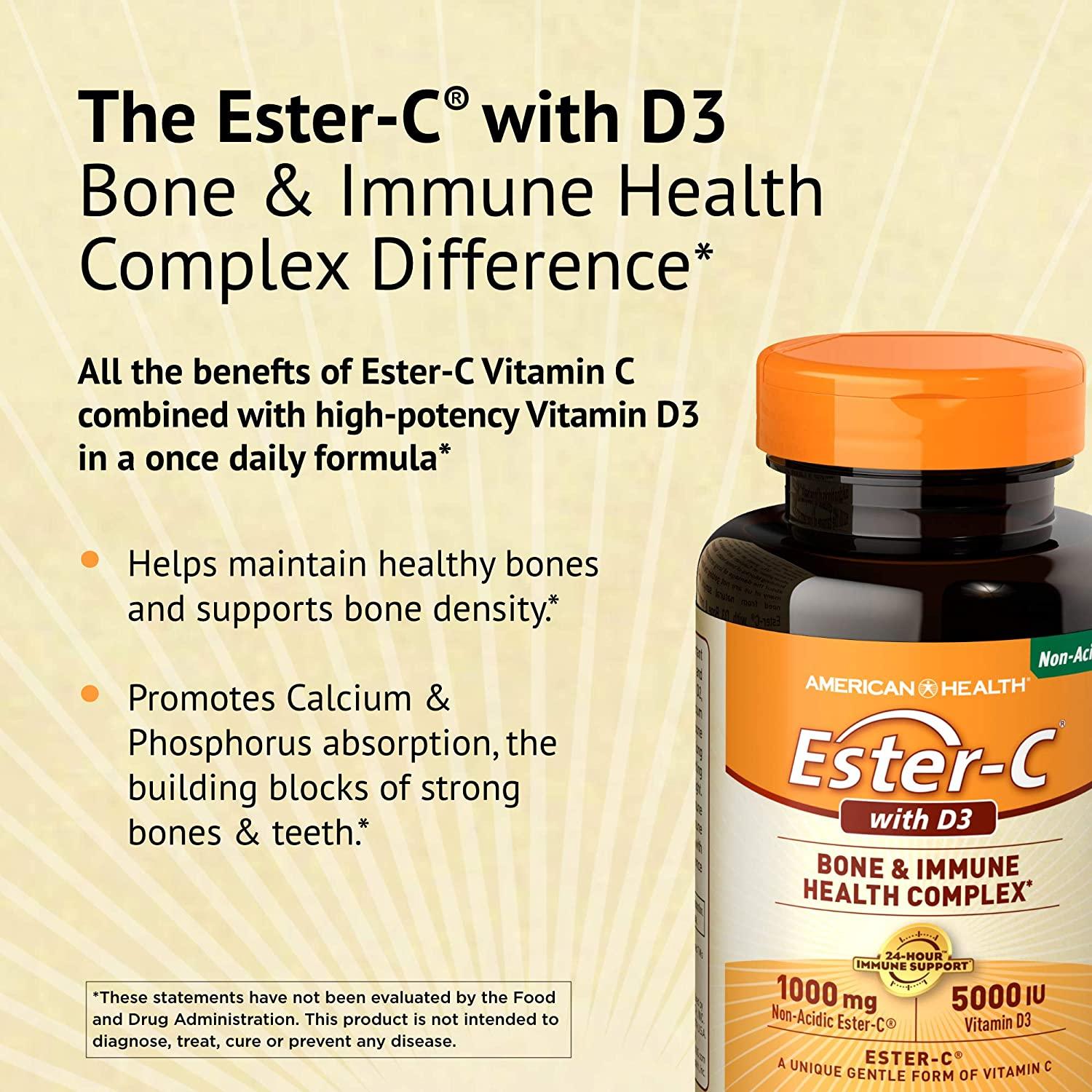 American Health EsterC Vitamin D3 1000 mg Immune Support Tablets, 60