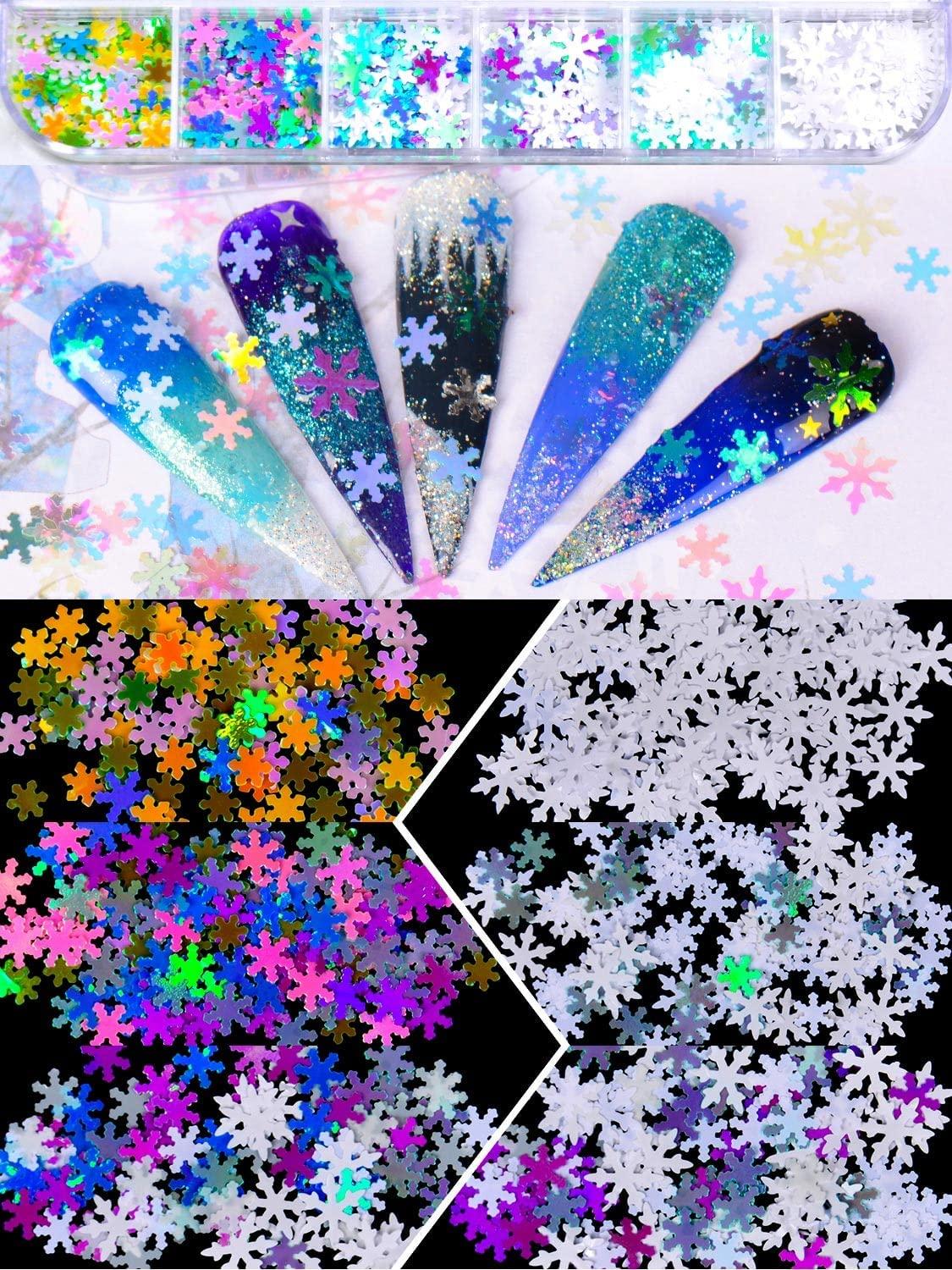 Warmfits 3D Holographic Nail Glitter Halloween Glitter Christmas Nail  Glitter Snowflake Sequins Fall Maple Leaf Glitter 3 Boxes for DIY Resin  Crafting Size B