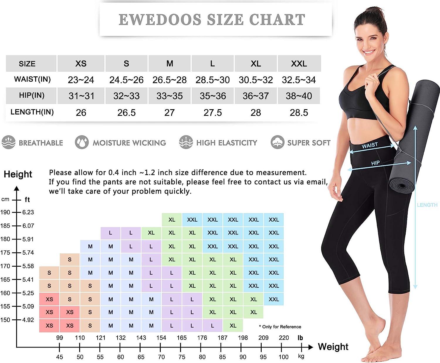 Ewedoos Women's Yoga Pants with Pockets - Leggings with Pockets, High Waist  Tummy Control Non See-Through Workout Pants Capris Black Medium