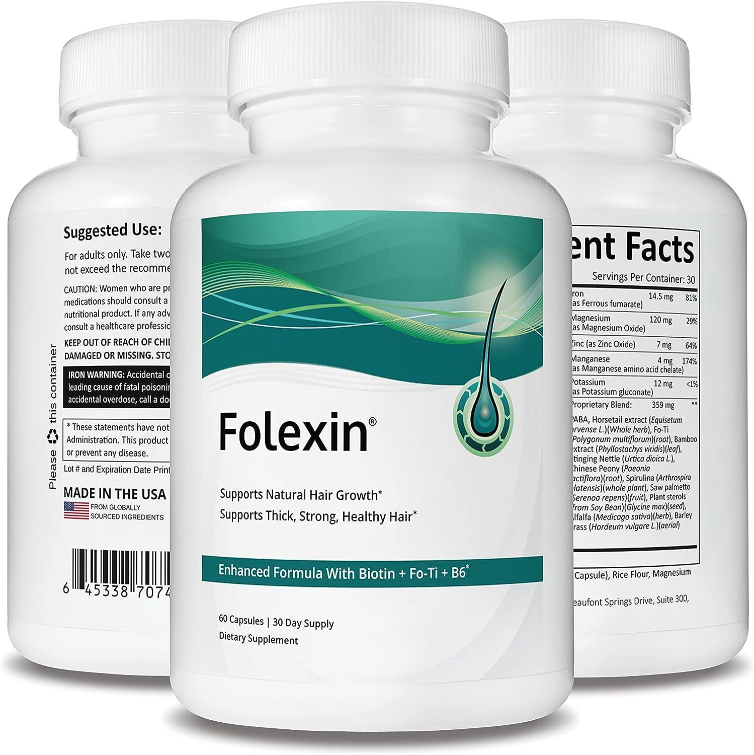 Folexin Hair Growth Support Supplement for Women & Men with Biotin Vitamin B6 & Other Hair