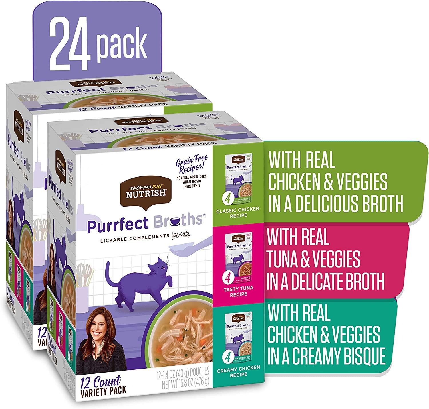 Rachael Ray Nutrish Purrfect Broths Wet Cat Food Complement 1.4oz (Pack of  24) - Grain Free Chicken & Tuna Variety Pack | Buy Now with Express  International Delivery | GoSupps.com