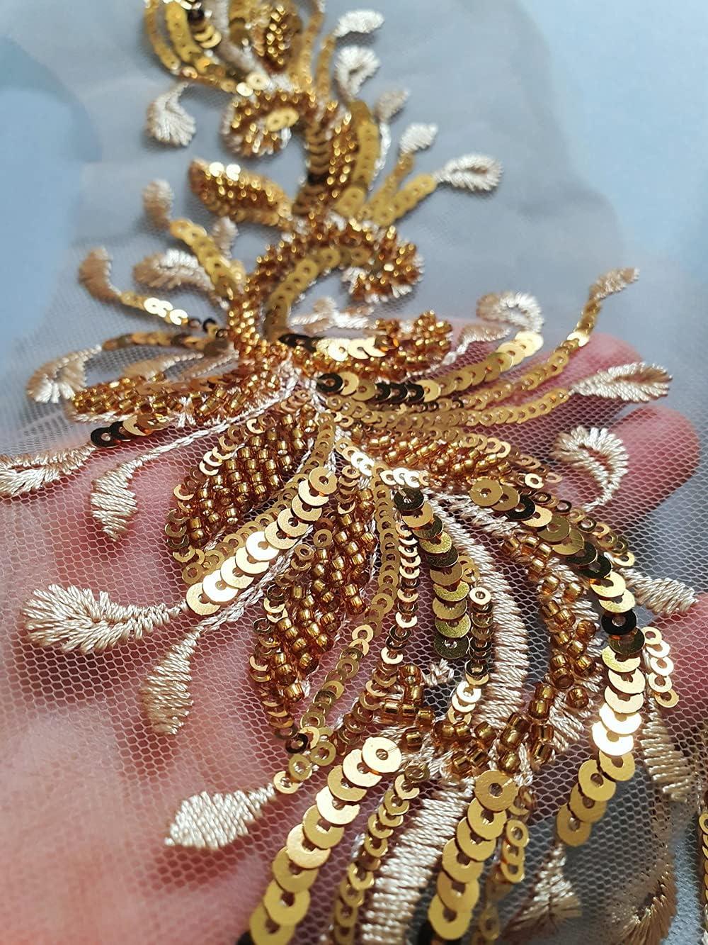 Handmade Gold Glass Beads Applique for Evening Dress - Luxury Beading Lace  Fabric Patch | Buy Now with Express International Delivery | GoSupps.com