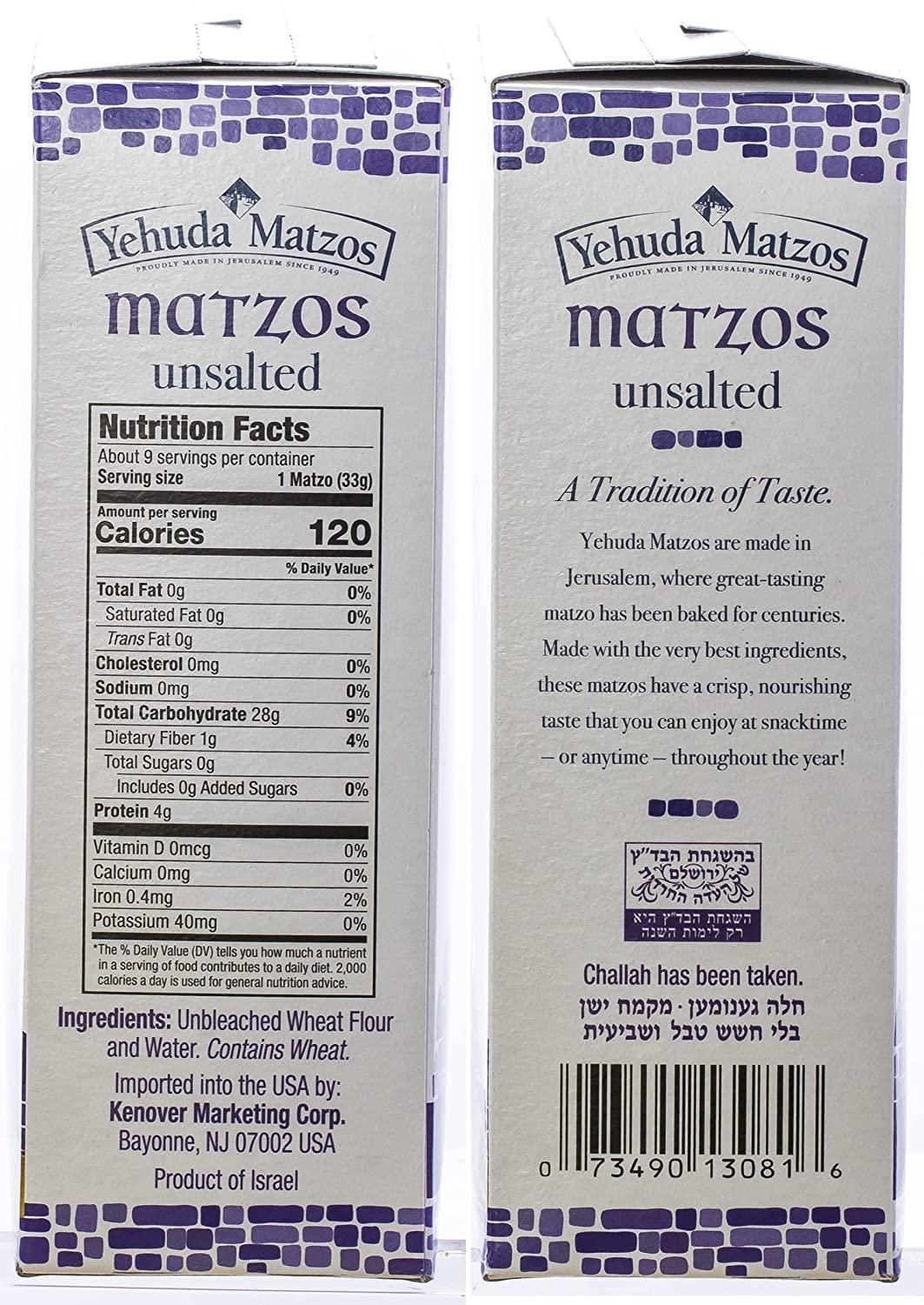 Yehuda Jerusalem Baked Unsalted Matzo 10.5 oz Unsalted 10.5 Ounce (Pack