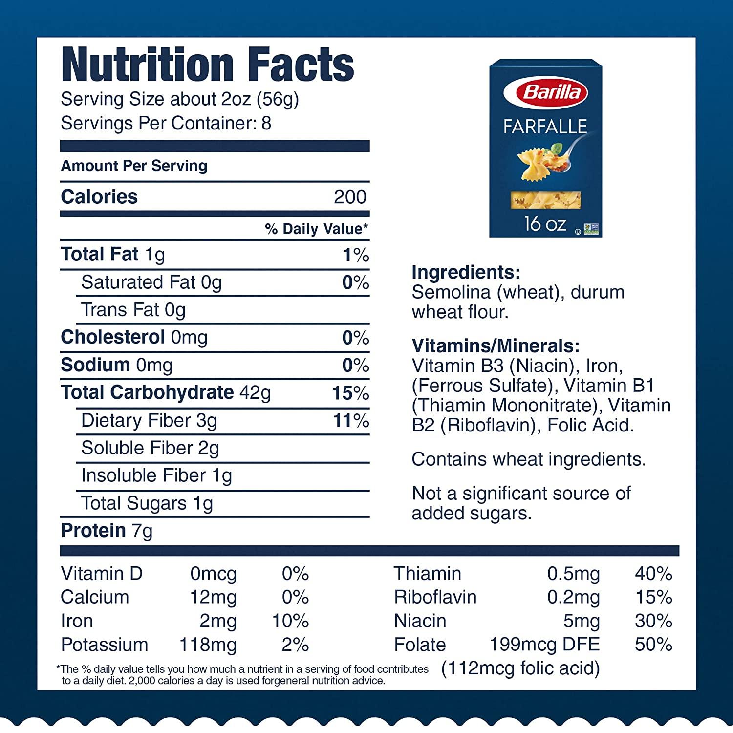 Barilla Farfalle Pasta, 16 Oz. Box NonGMO Pasta Made with Durum Wheat Semolina Italy's