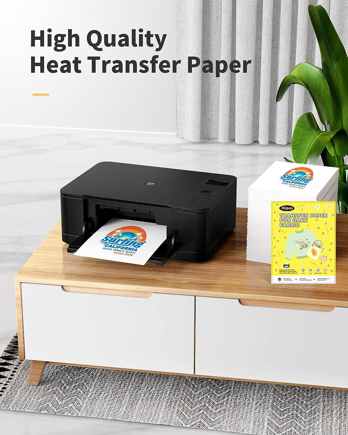 Hiipoo Heat Transfer Paper 8.5x11 Iron-on Transfer Paper for T-Shirt 30  Sheets Printable and Washable Dark Transfer Paper for Inkjet Printer