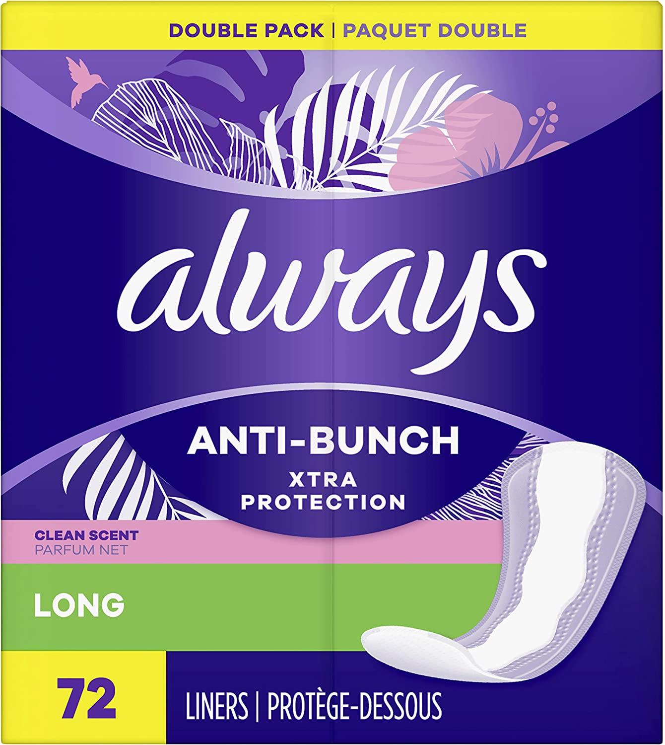 Always Xtra Protection Daily Feminine Panty Liners for Women, Long Length,  Fresh Scent, 72 Count - Pack of 4 (288 Count Total)