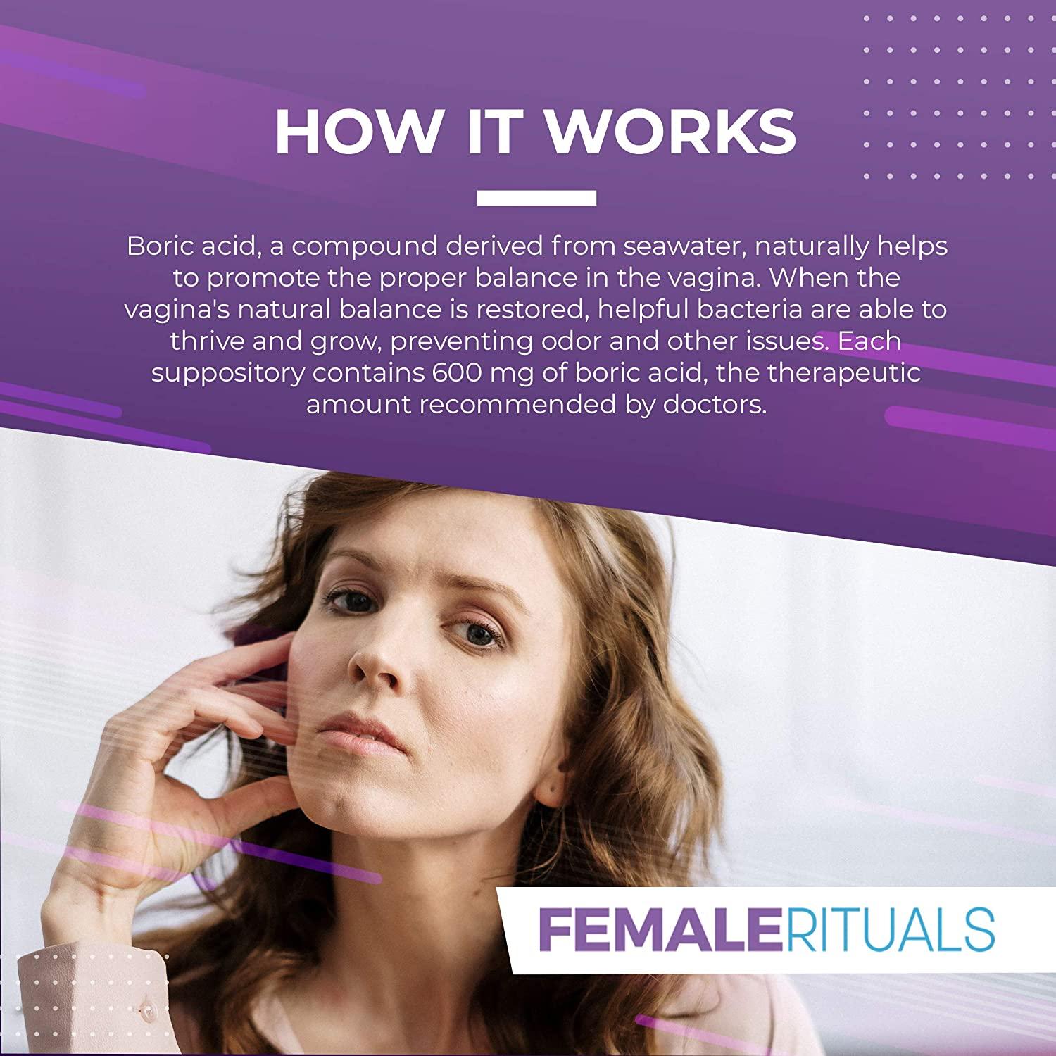 Female Rituals Boric Acid Suppositories 600 mg Vaginal Pills for PH