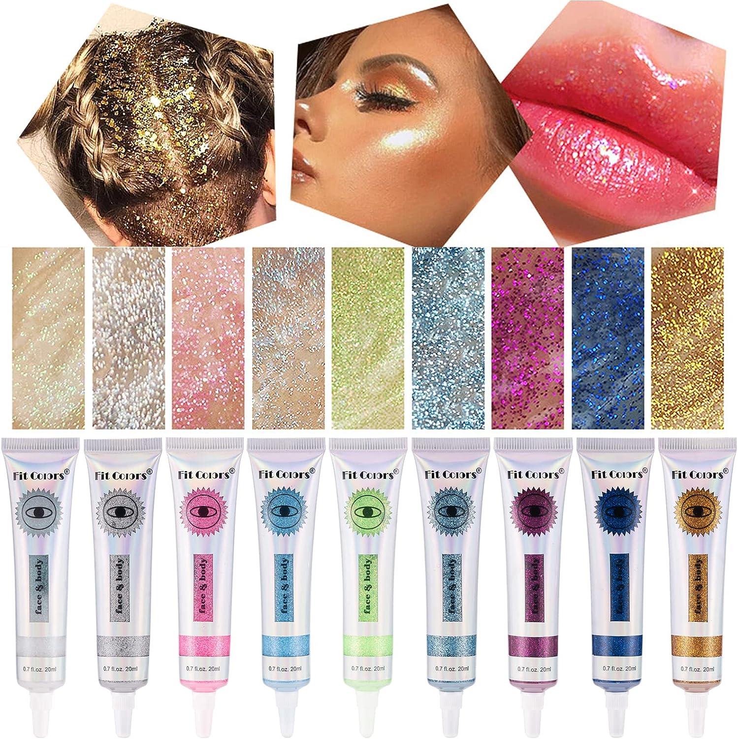  Body Glitter Gel for Eye Face Hair Body Glitter Makeup Gel Long  Lasting Sparkling,Sequins Shimmer Liquid Chunky Glitter Holographic  Cosmetic,Halloween Festival Rave Accessories Glitter Makeup(Silver) : Toys  & Games