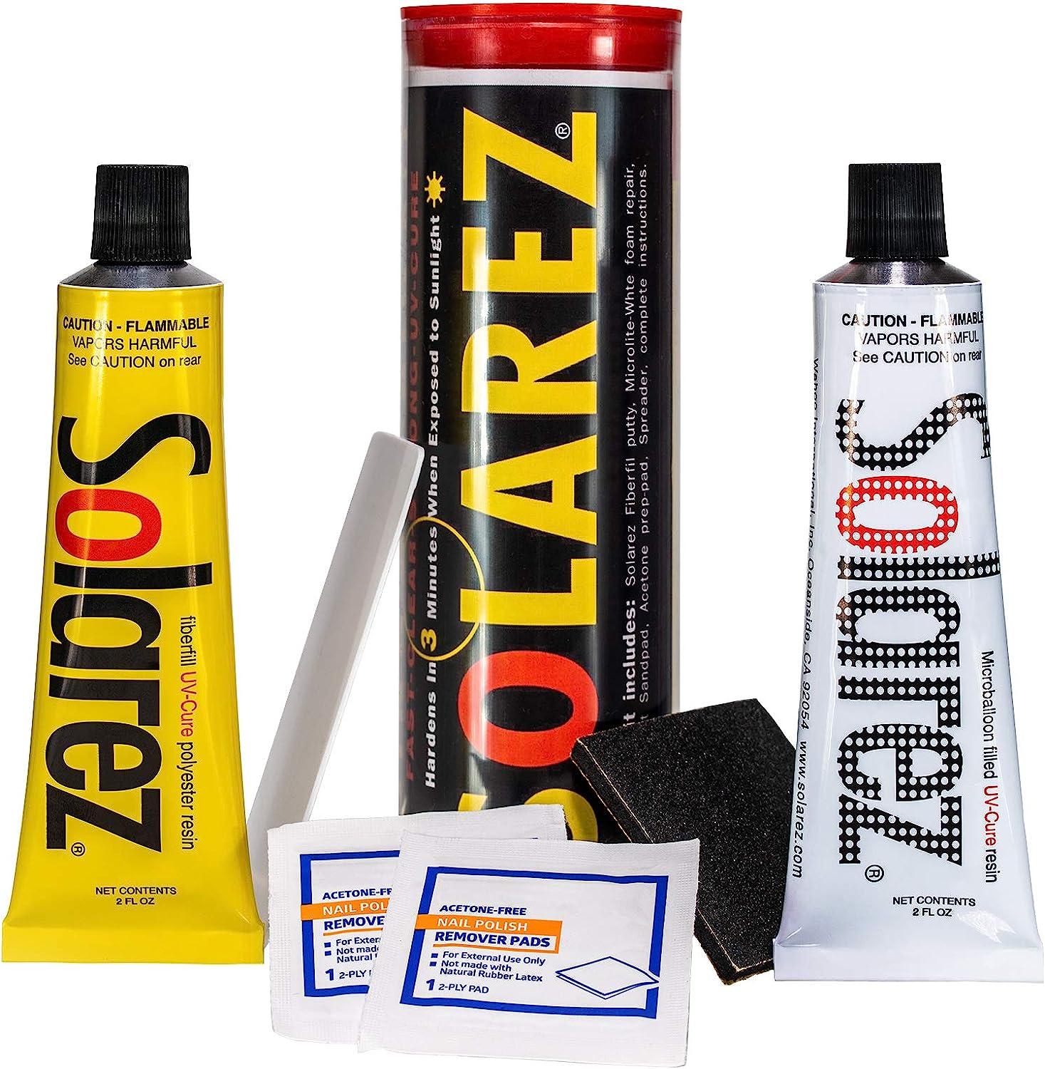 SOLAREZ UV Cure Surfboard Ding Repair Econo Travel Kit - Polyester Resin  and Polyester Microlite Filler + Sanding pad + Spreader Card - Repair on  The Go! Made in The USA