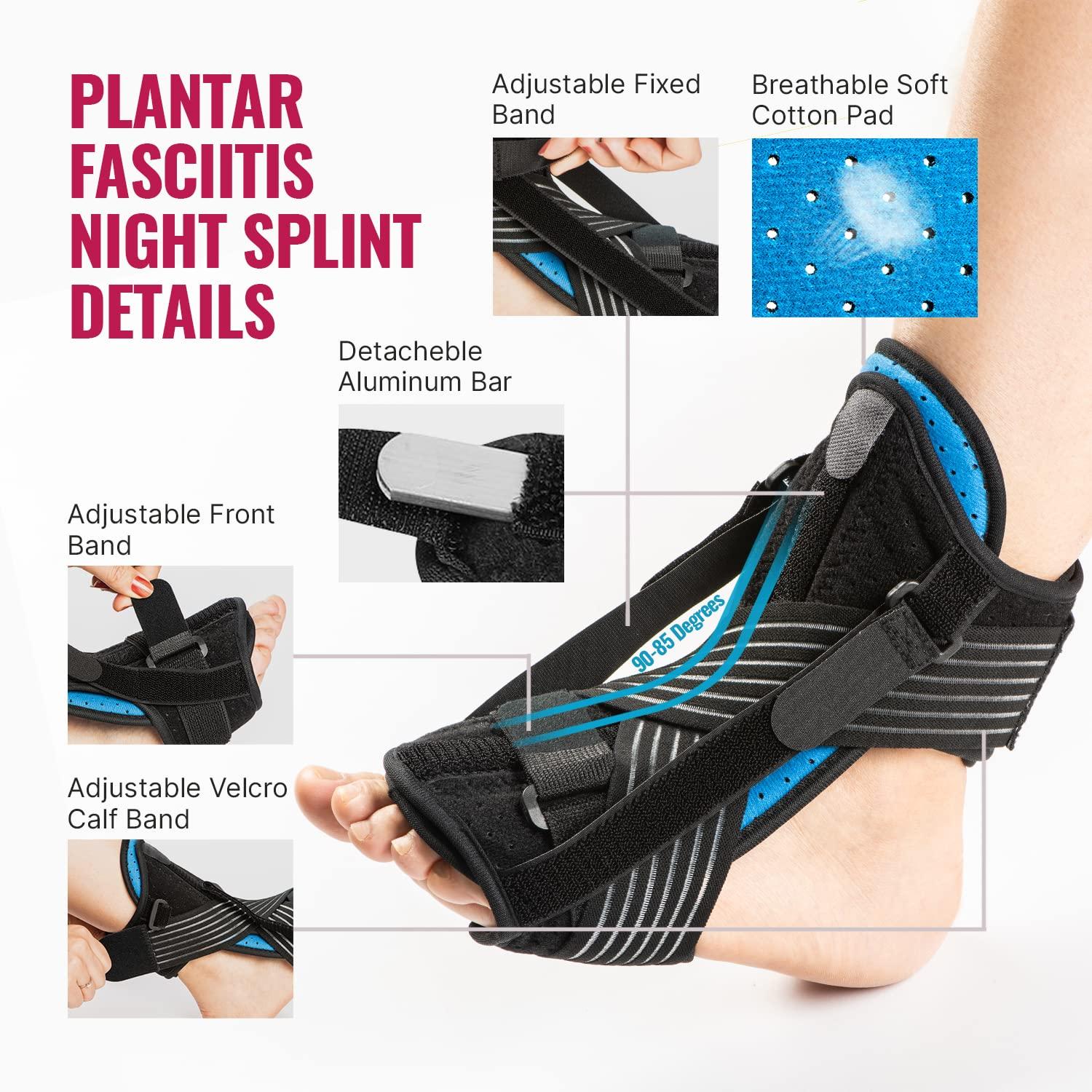 Fit Geno Plantar Fasciitis Night Splint Set Achilles Tendonitis Relief Foot Splint, Massage