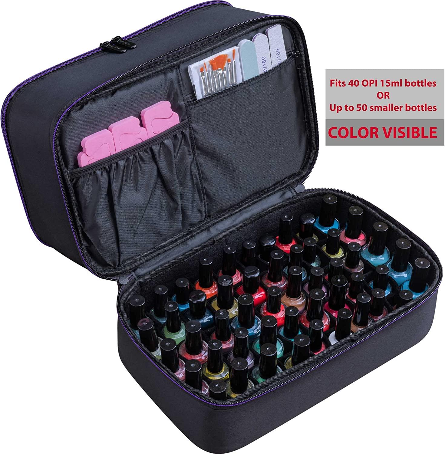 GR69N Nail Polish Organizer Fits Nail Lamp and 30 Bottles Nail Polish (0.2  fl.oz-0.5 fl.oz)-Portable Nail Polish Case with Plenty of Storage Space for  Nail Supplies-Black