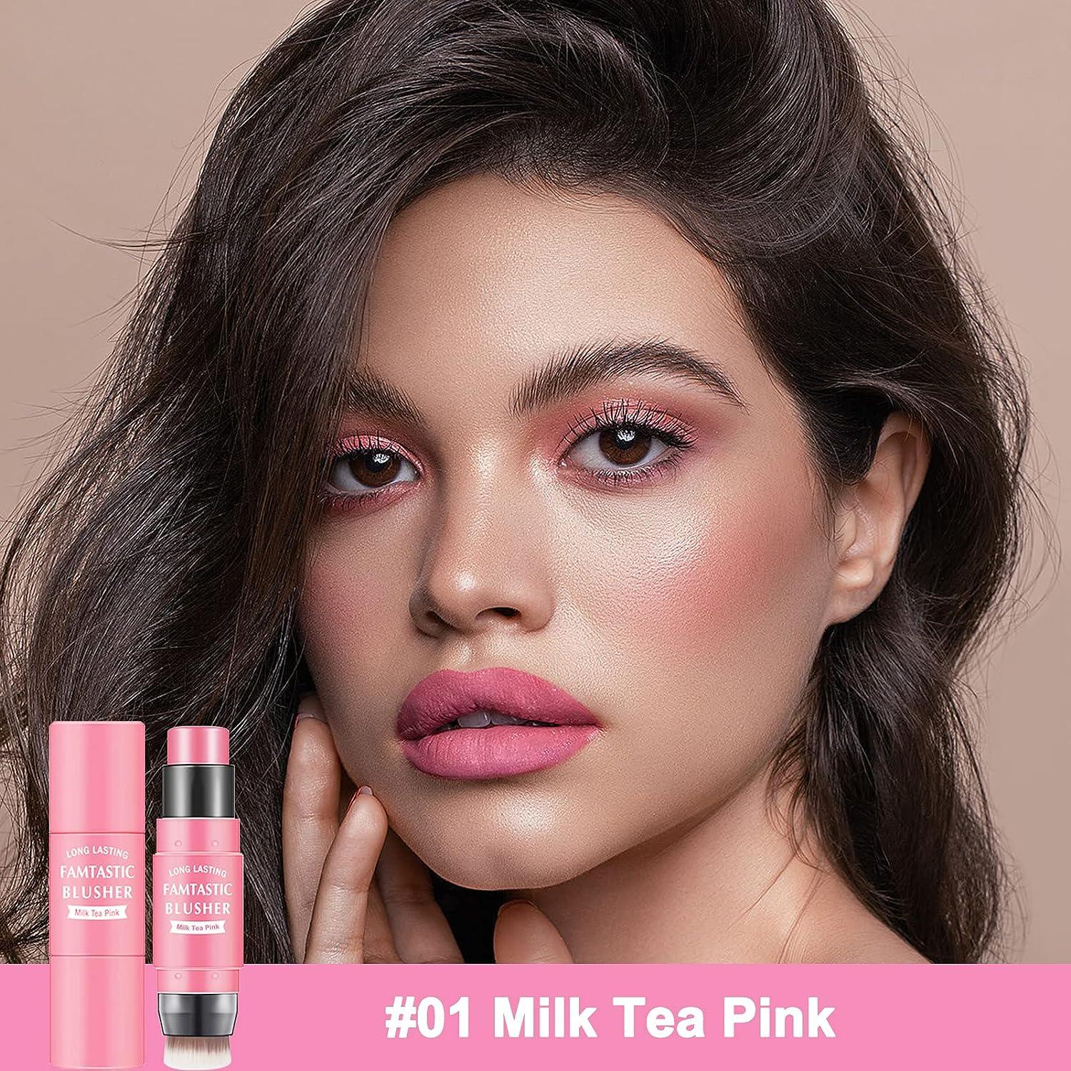 Erinde Cream Blush Stick with Brush Cream Blush for Cheeks Lightweight Light Pink Blush Stick