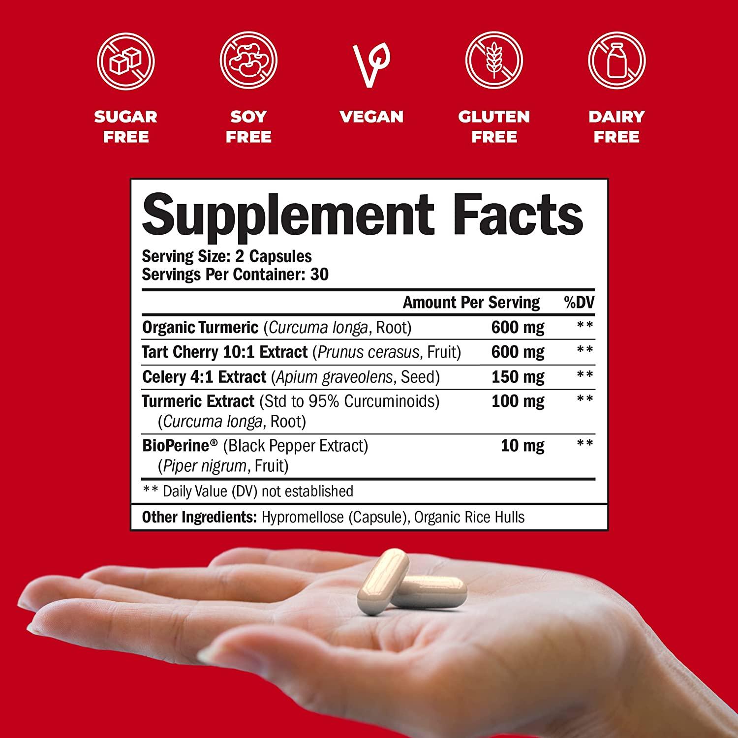 Turmeric Curcumin Tart Cherry Extract Celery Seed BioPerine Dietary Supplement Joint Comfort