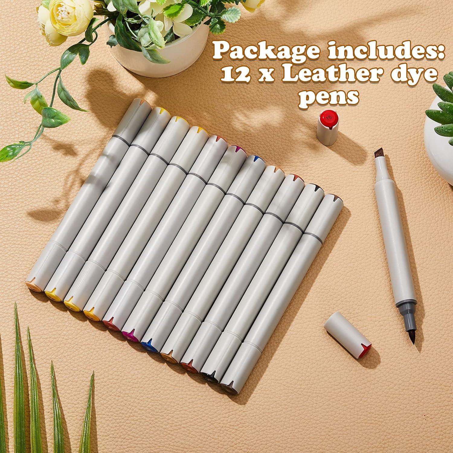 12 Packs Leather Dye Marker Pens Shoe Marker Leather Dual Tip Leather Touch  up Pen for Repair Shoe Leather 12 Colors