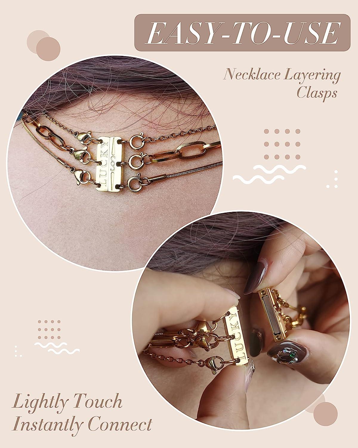 OHINGLT Necklace Connectors for Multiple Necklace Layering Clasps,Multi Strand Clasps Gold and Silver Layered Look for Layering Without Getting