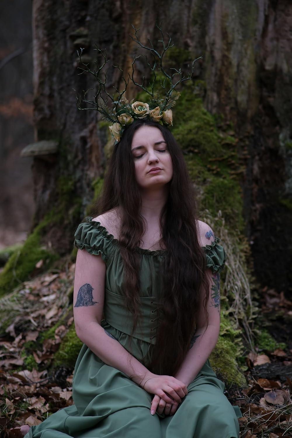 MOSTORY Handmade Green Branch Crown for Renfaire Woodland Flower Headband  Forest Antler Headpiece Floral Twig Fairy Cosplay Costume Hair Accessories  for Women Womens Carnival Rave Party | Buy Now with Express International
