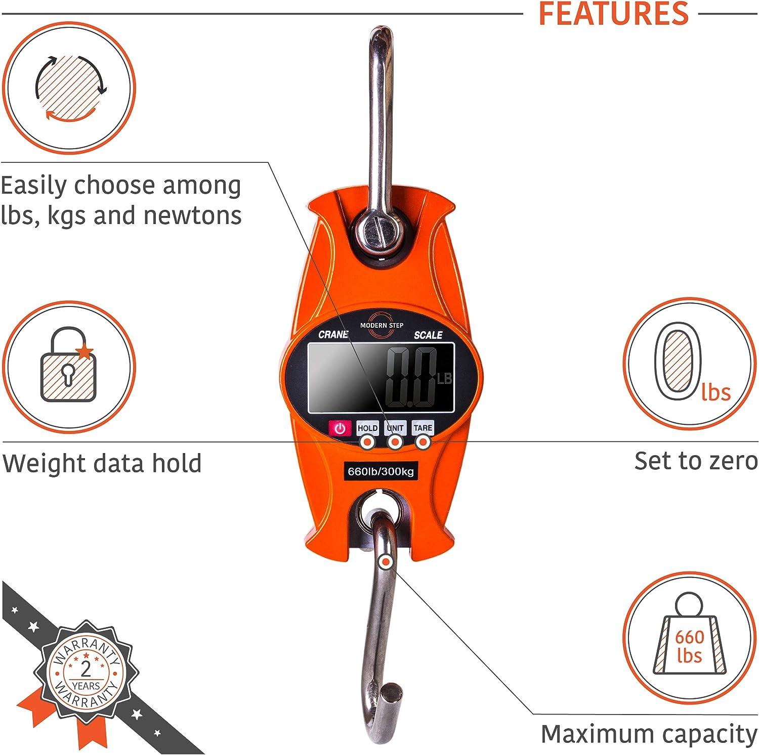 Digital Hanging Scale 660 LB 300 KG Cast Aluminum Case - Heavy Duty  Waterproof Fish Scale - Portable Crane Scale for Luggage Weight Suitcase  Hunting Farm Bow Fishing Scale Heavy Duty Orange