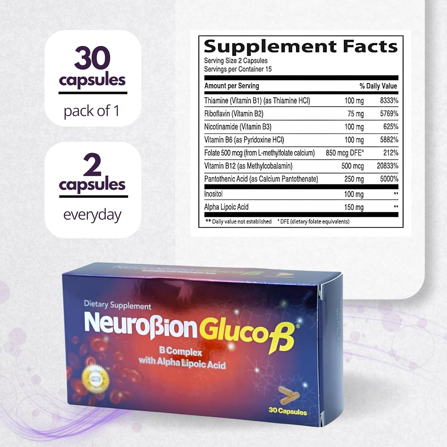 Neurobion Gluco B with Alpha Lipoic Acid - B Complex Dietary Supplement (30  Capsules) - Boost Your Health | Buy Now with Express International Delivery 