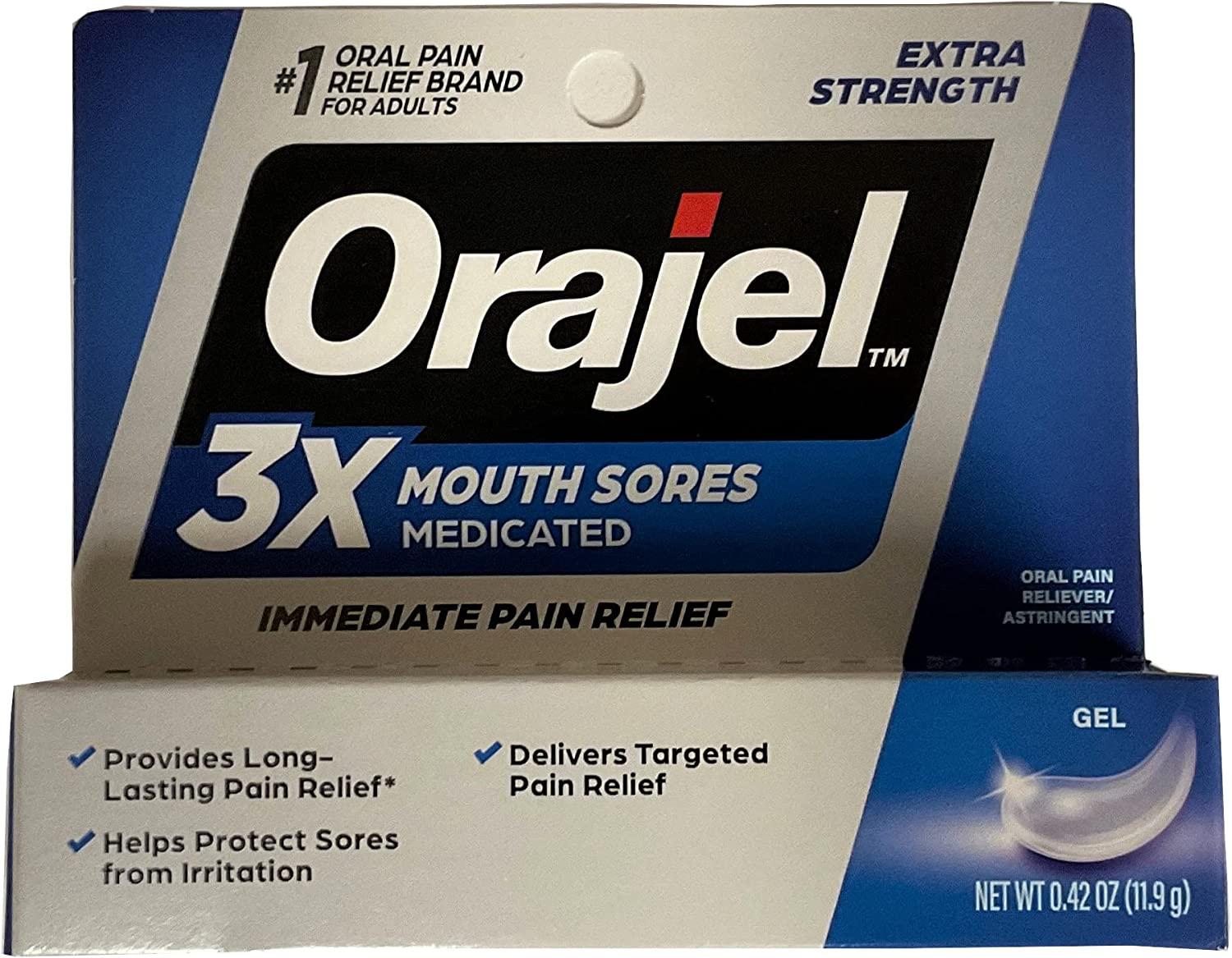 Orajel Oral Pain Reliever Gel for Mouth Sores Maximum Strength 0.42
